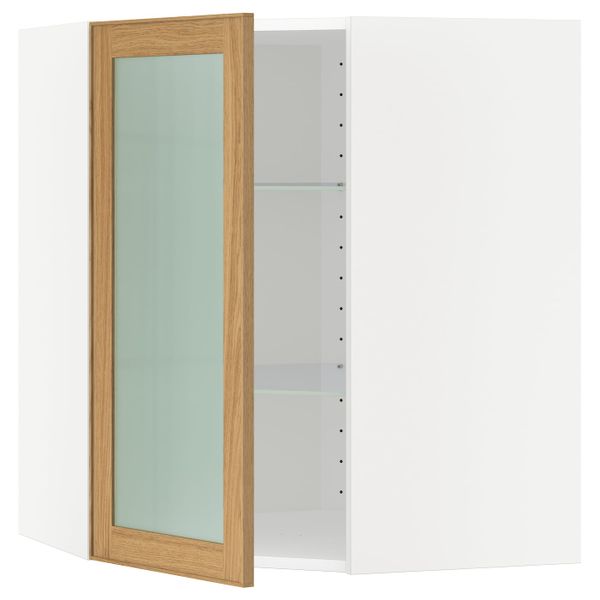 Угловой навесной шкаф с полками, стекляными дв, белый/Экестад дуб 68x80 см IKEA METOD МЕТОД 692.255.92 - схема-чертеж с размерами