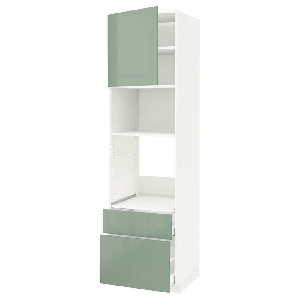 Высокий шкаф для духовки/СВЧ/дверца/2ящ, белый, Калларп светло-зеленый, 60x60x220 см IKEA МЕТОД / МАКСИМЕРА 592.461.23 - схема-чертеж с размерами