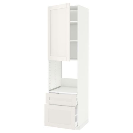 Высокий шкаф для духовки + дверь, 2 ящика МЕТОД / МАКСИМЕРА, белый, Сэведаль белый