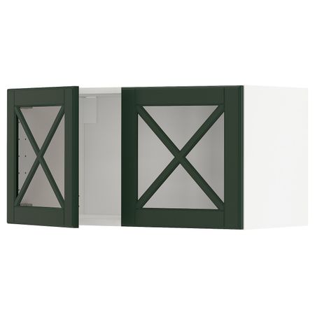 Навесной шкаф, 2 стеклянные дверцы, белый/Будбин темно-зеленый 80x40 см IKEA METOD МЕТОД 194.468.31