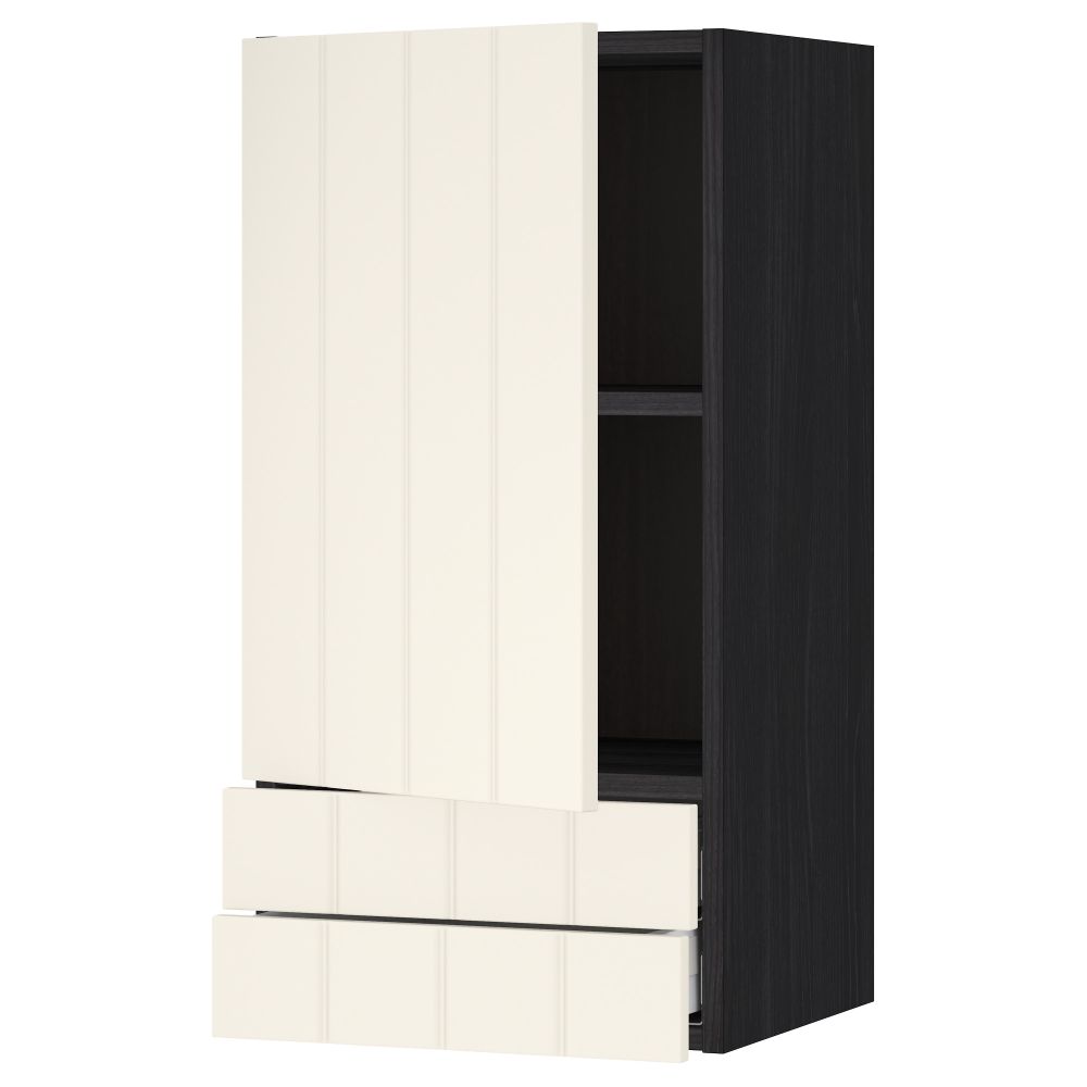 Навесной шкаф с дверцей, 2 ящика МЕТОД / МАКСИМЕРА, черный, Хитарп белый с оттенком - схема-чертеж с размерами