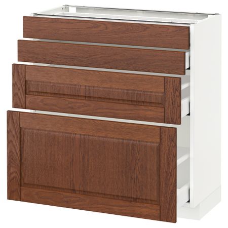 Напольный шкаф 4 фронтальных панели, 4 ящика МЕТОД / МАКСИМЕРА, белый, Филипстад коричневый