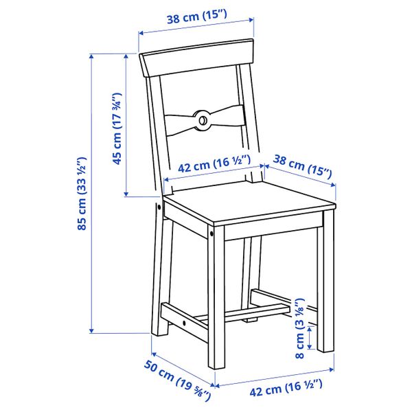 Стул, светлая морилка антик/серый IKEA GAMLEBY ГЭМЛЕБИ 303.608.78 - схема-чертеж с размерами