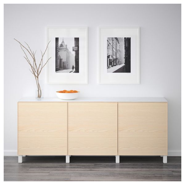 Комбинация для хранения с дверцами БЕСТО, белый, Инвикен ясеневый шпон (180x42x74 см) - схема-чертеж с размерами