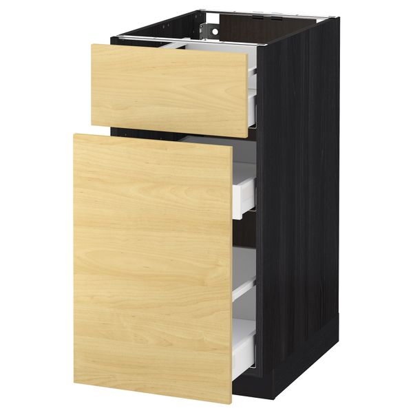 Напольный шкаф, выдвижной секцией, ящик МЕТОД / МАКСИМЕРА, черный, Тингсрид береза - схема-чертеж с размерами
