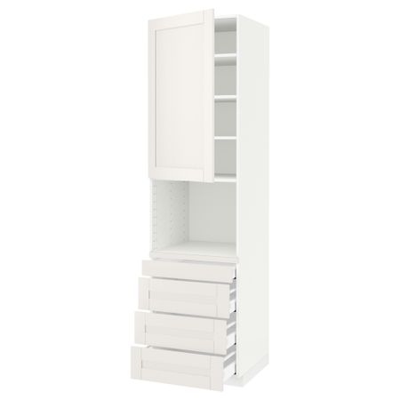 Высокий шкаф для комбинированния СВЧ, 4 ящика МЕТОД / МАКСИМЕРА, белый, Сэведаль белый