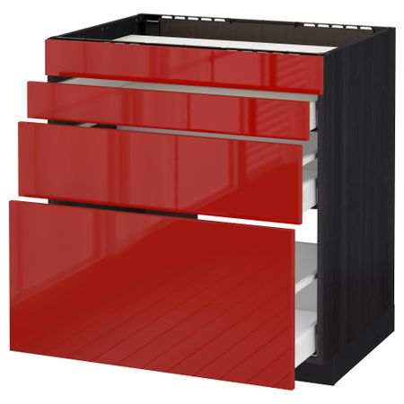 Напольный шкаф для духовки, 4фасада, 3 ящика МЕТОД / МАКСИМЕРА, черный, Рингульт красный