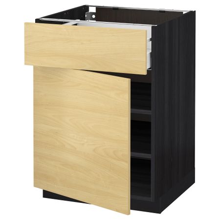 Напольный шкаф с ящиком, дверью МЕТОД / МАКСИМЕРА, черный, Тингсрид береза