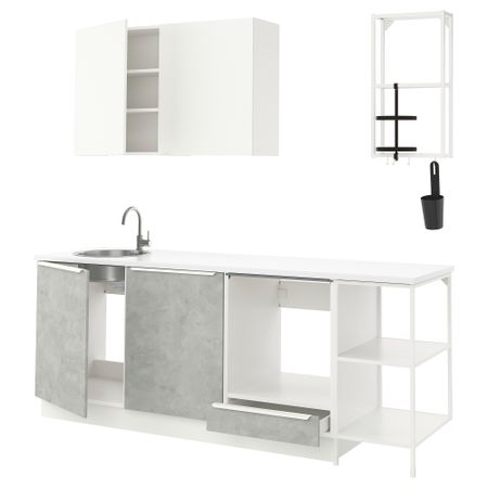 Кухня, 223x63.5x222 см, белый, под бетон белый IKEA BEGIVENHET БЕГИВЕНХЕТ 393.377.46
