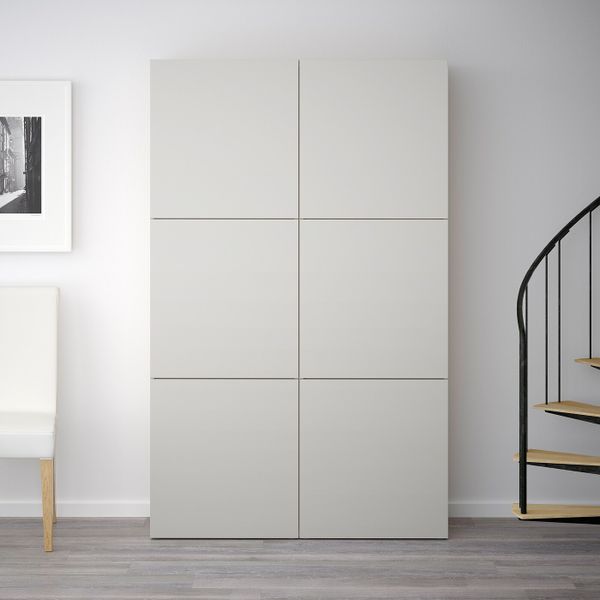 Комбинация для хранения с дверцами, под беленый дуб/Лаппвикен светло-серый 120x40x192 см IKEA БЕСТО 292.471.62 - фото 3