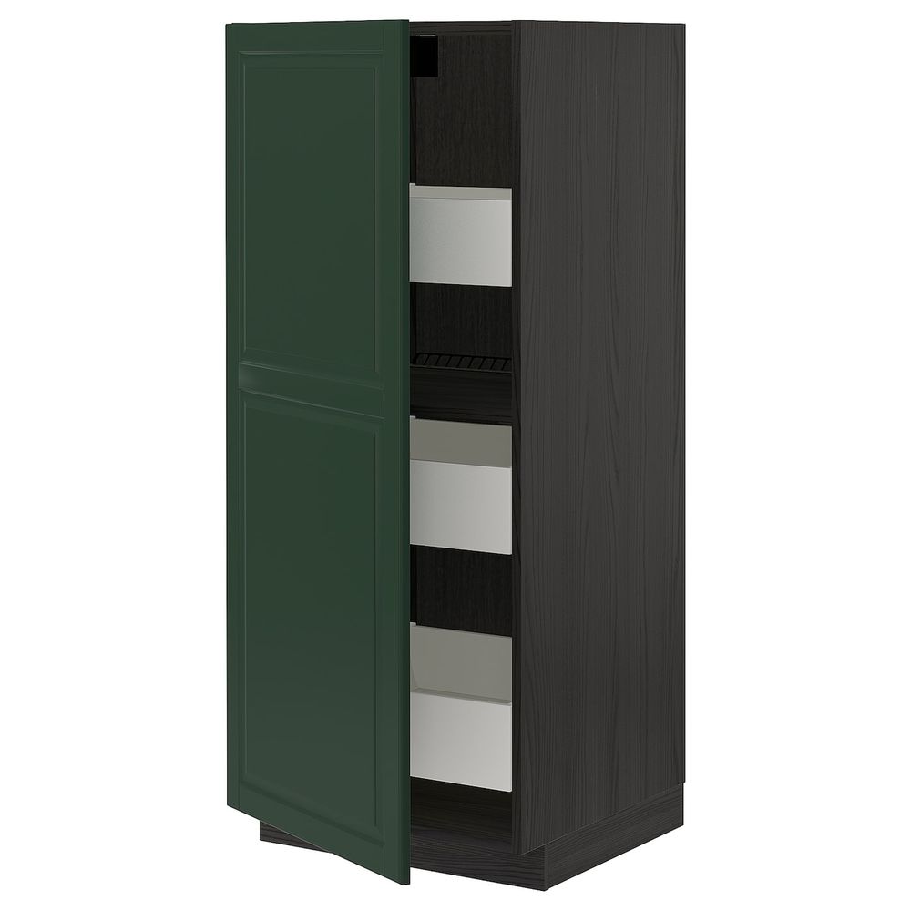 Высокий шкаф с ящиками, черный/Будбин темно-зеленый 60x60x140 см IKEA МЕТОД / МАКСИМЕРА 793.440.33 - схема-чертеж с размерами