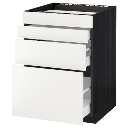 Напольный шкаф для духовки, 4фасада, 3 ящика МЕТОД / МАКСИМЕРА, черный, Хэггеби белый