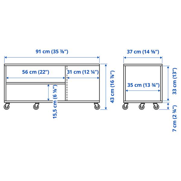 Журнальный стол, темно-серый, 91x37 см IKEA VIHALS 905.429.32 - схема-чертеж с размерами