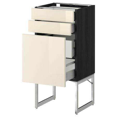 Напольный шкаф 3 фронтальных панели, 2 нижних, 2 средних ящика МЕТОД / МАКСИМЕРА, черный, Рингульт кремовый