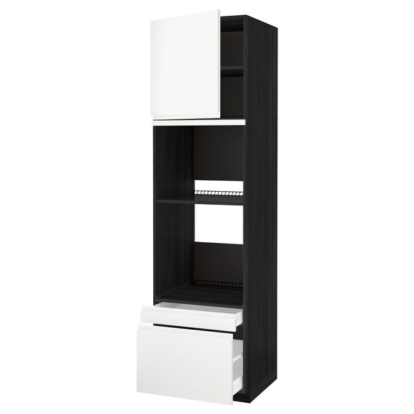 Высокий шкаф для духовки комбинированный, духовка + дверца, 2 ящика МЕТОД / МАКСИМЕРА, черный, Воксторп белый - схема-чертеж с размерами