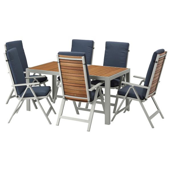 Стол+6кресел,д/сада, светло-коричневый/ФРЁСЁН/ДУВХОЛЬМЕН синий 156x90 см IKEA ШЭЛЛАНД 492.669.32 - фото 1