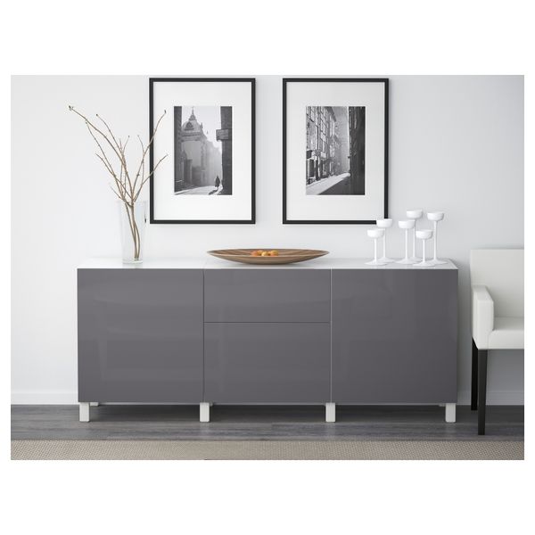 Комбинация для хранения с ящиками БЕСТО, белый, Сельсвикен глянцевый/серый (180x40x74 см) - фото 2