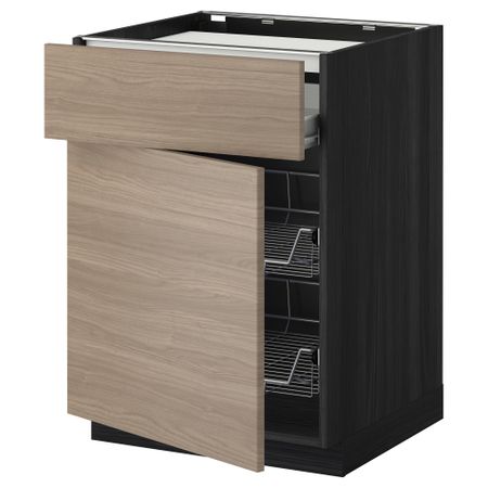 Напольный шкаф для варочной панели, ящик, 2 проволочных корзины МЕТОД / ФОРВАРА, черный, Брокхульт светло-серый (60x60 см)