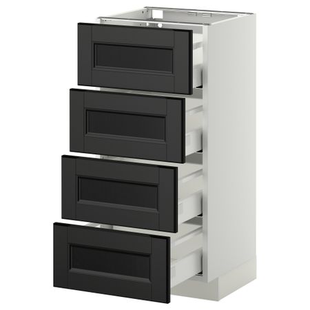 Напольный шкаф 4 фронтальных панели, 4 ящика МЕТОД / МАКСИМЕРА, белый, Лаксарби черно-коричневый