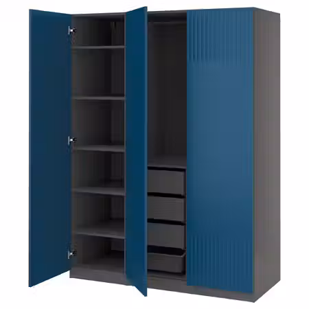 PAX / FYRUDDEN Гардероб, комбинация - темно-серый/синий 150x60x201 см