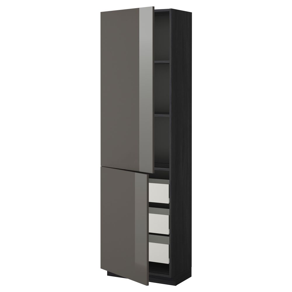 Высокий шкаф + полки, 3 ящика, 2 дверцы МЕТОД / ФОРВАРА, черный, Рингульт серый - фото 1