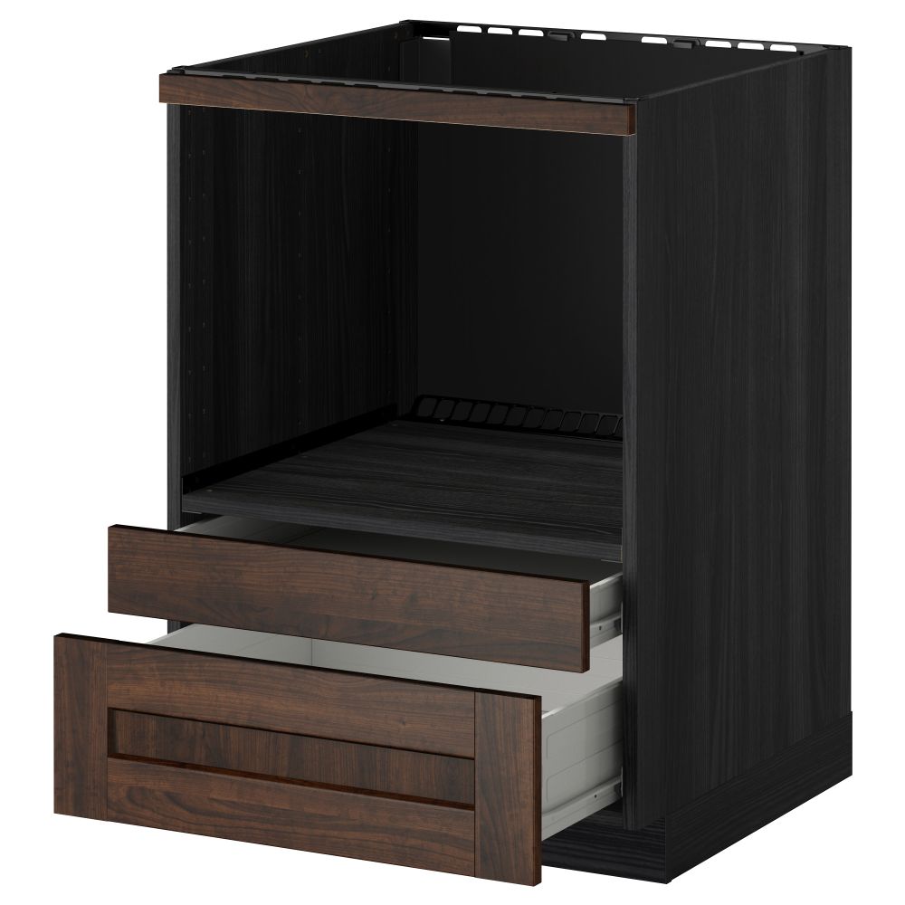 Напольный шкаф для комбинирования СВЧ, ящики МЕТОД / ФОРВАРА, черный, Эдсерум коричневый (60x60 см) - схема-чертеж с размерами