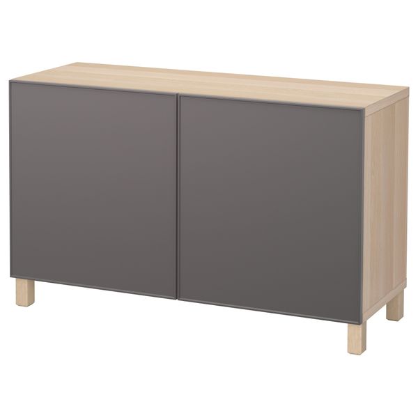 Комбинация для хранения с дверцами БЕСТО, под беленый дуб, Грундсвикен темно-серый - фото 1