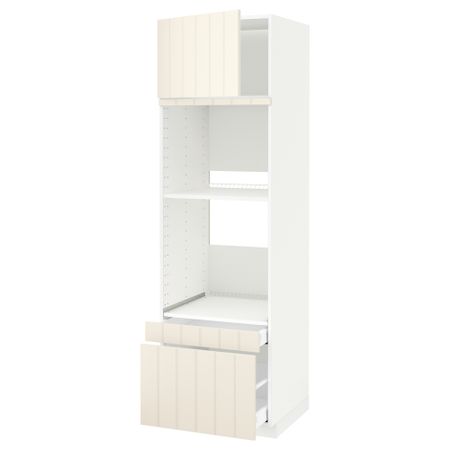 Высокий шкаф для духовки комбинированный, духовка + дверца, 2 ящика МЕТОД / МАКСИМЕРА, белый, Хитарп белый с оттенком