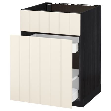 Напольный шкаф под мойку, сорт муcора, 1 дверца, 2 ящика МЕТОД / МАКСИМЕРА, черный, Хитарп белый с оттенком (60x60 см)