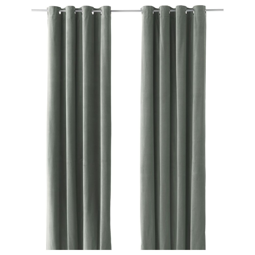 Гардины, 1 пара САНЕЛА, серо-зеленый (140x300 см) - фото 1