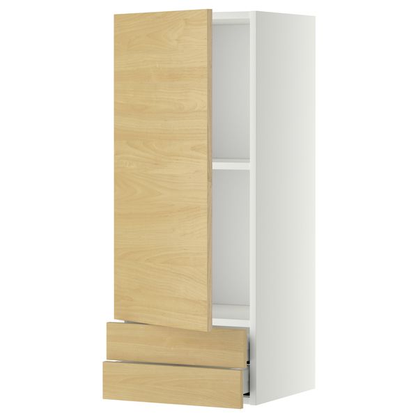 Навесной шкаф с дверцей, 2 ящика МЕТОД / МАКСИМЕРА, белый, Тингсрид береза - фото 1