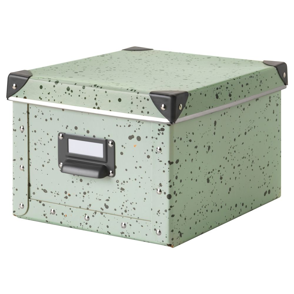 Коробка с крышкой ФЬЕЛЛА, светло-зеленый, в горошек (22x26x16 см) - фото 1