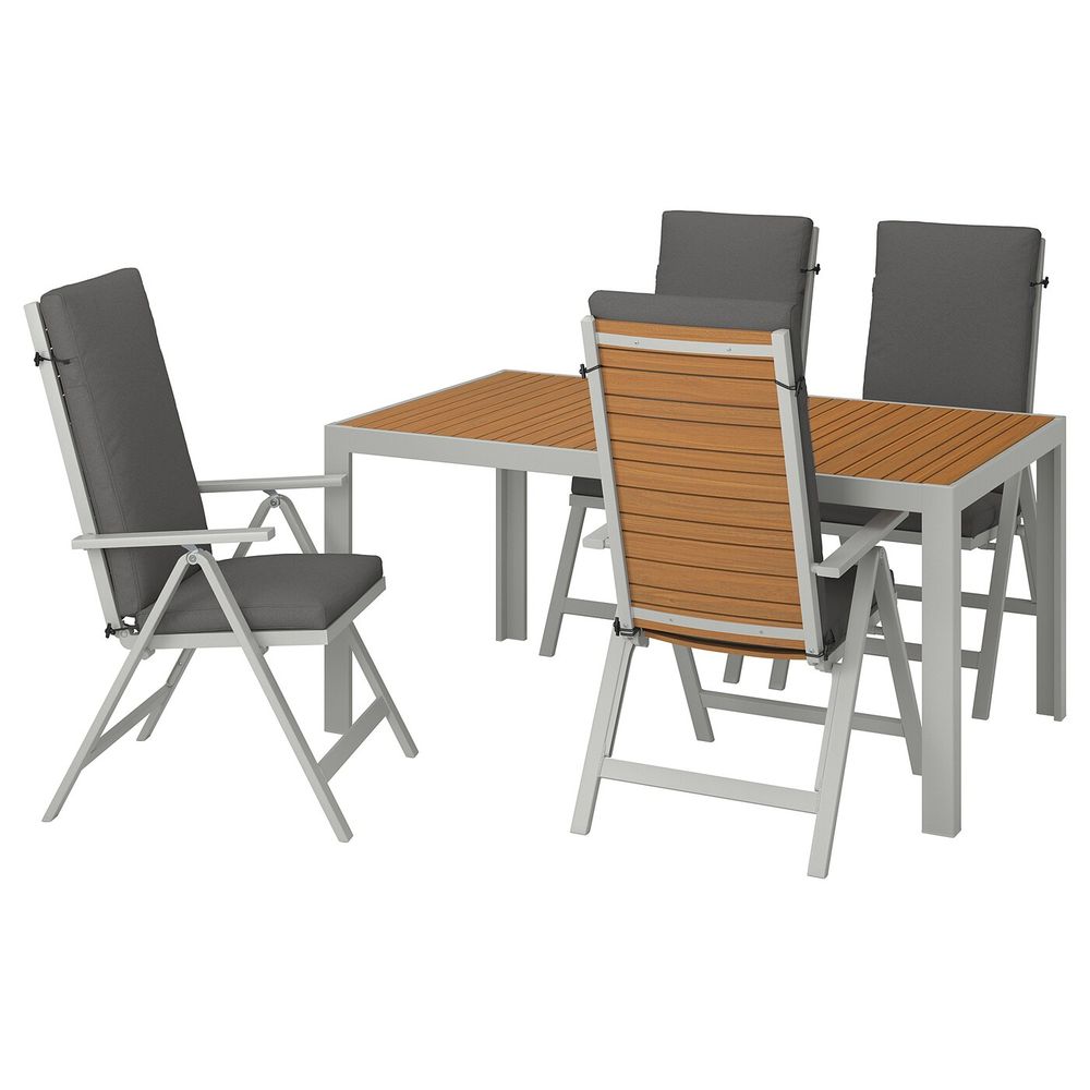 Стол + 4 кресла, для/сада, светло-коричневый, ФРЁСЁН/ДУВХОЛЬМЕН темно-серый 156x90 см IKEA ШЭЛЛАНД 192.671.22 - фото 1
