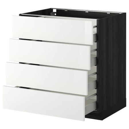 Напольный шкаф 4 фронтальных панели, 4 ящика МЕТОД / МАКСИМЕРА, черный, Рингульт белый