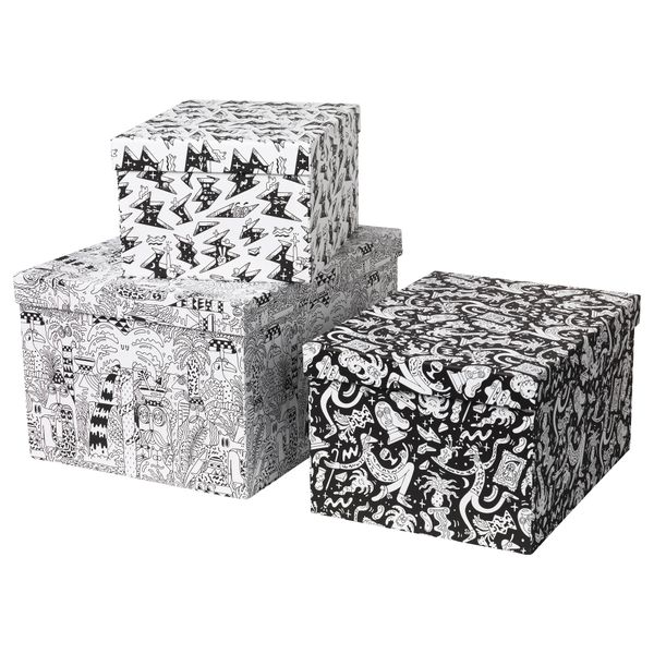 Набор коробок с крышкой, 3 штуки СТУНСИГ, Тропики, коллекционер произведений искусства космос - схема-чертеж с размерами