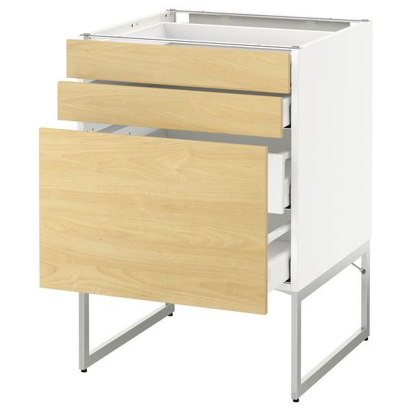 Напольный шкаф 3 фронтальных панели, 2 нижних, 2 средних ящика МЕТОД / МАКСИМЕРА, белый, Тингсрид береза - схема-чертеж с размерами