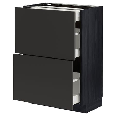 Напольный шкаф, 2 фасада, 3 ящика, черный, Nickebo матовый антрацит, 60x37 см IKEA METOD МЕТОД, MAXIMERA МАКСИМЕРА 594.979.70