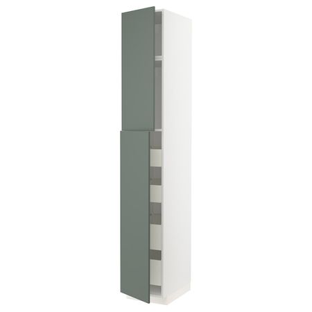 Высокий шкаф/2дверцы/4ящика, белый/Бодарп серо-зеленый 40x60x240 см IKEA METOD МЕТОД / MAXIMERA МАКСИМЕРА 694.471.64