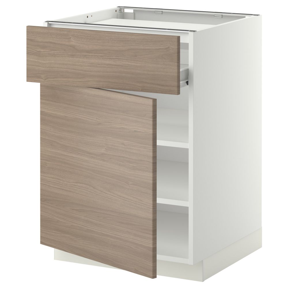 Напольный шкаф для варочной панели, ящик, полка, дверцы МЕТОД / ФОРВАРА, белый, Брокхульт светло-серый (60x60 см) - фото 1