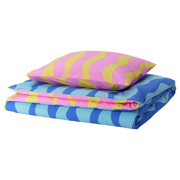 Пододеяльник и наволочка, 150x200, 50x60 см, синий, светло-розовый IKEA SOMMARVICKER 105.546.84 - фото 2