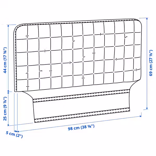 SLÄKT Изголовье с чехлом - Vissle бежевый - схема-чертеж с размерами