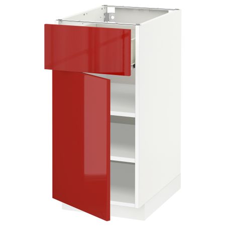 Напольный шкаф с ящиком, дверью МЕТОД / ФОРВАРА, белый, Рингульт красный