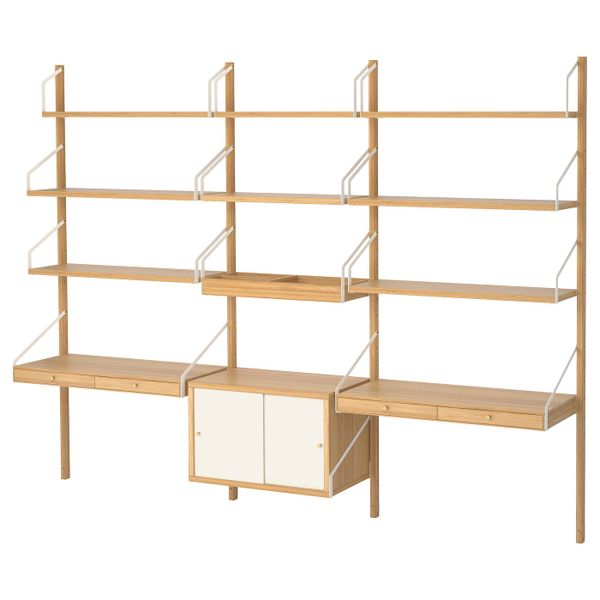 Рабочее место – комбинация, бамбук, белый 233x35x176 см IKEA СВАЛЬНЭС 392.051.28 - фото 1