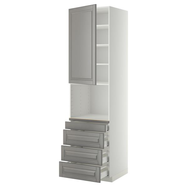 Высокий шкаф для комбинированния СВЧ, 4 ящика МЕТОД / МАКСИМЕРА, белый, Будбин серый - схема-чертеж с размерами