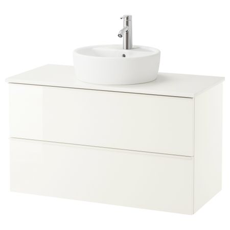 Шкаф п-раковину/столешн45/раковина ГОДМОРГОН/АЛДЕРН / ТОРНВИКЕН, глянцевый белый, белый (102x49x74 см)