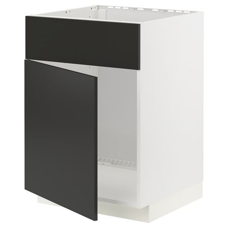 METOD Шкаф под мойку/дверь/фасад - белый/Nickebo матовый антрацит 60x60 см