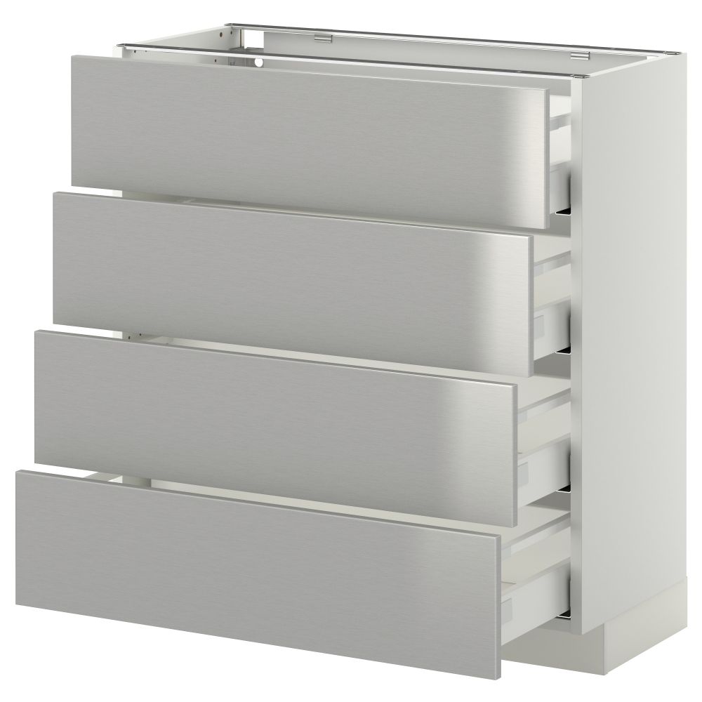 Напольный шкаф 4 фронтальных панели, 4 ящика МЕТОД / МАКСИМЕРА, белый, Гревста нержавеющ сталь - схема-чертеж с размерами