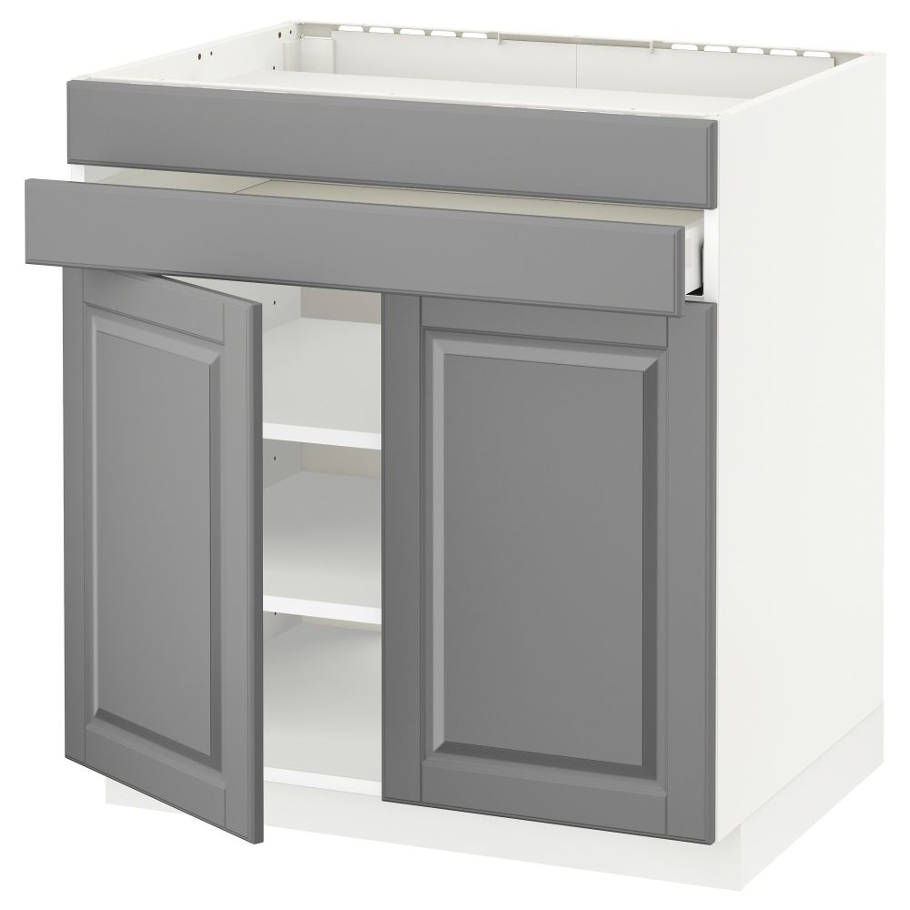 Напольный шкаф для варочной панели, 2 ящика, 2 фасада, 1 ящик МЕТОД / МАКСИМЕРА, белый, Будбин серый (80x60 см) - схема-чертеж с размерами