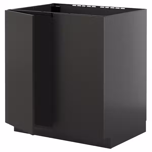 METOD Напольный шкаф для мойки+2 двери - черно-серый/Nickebo матовый антрацит 80x60 см - фото 1