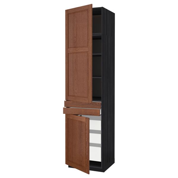 Высокий шкаф + полки, 5 ящиков, 2 дверцы, 2 фронтальных МЕТОД / МАКСИМЕРА, черный, Филипстад коричневый - схема-чертеж с размерами